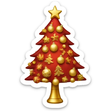 A red and gold christmas tree sticker