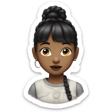 Teenage girl with black hair with baby bangs and septum and lip ring sticker