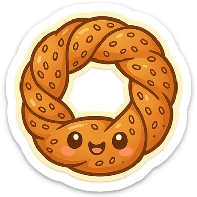 a simit, the Turkish sesame bagel, fun and appealing style, cute and colorful cartoonish illustration sticker