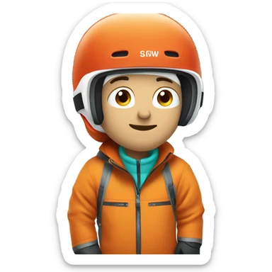 white Skier man wearing orange jacket and a RED HELMET and turquoise pants sticker