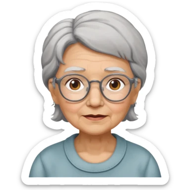 grandmother with glasses and gray hair, grizzle half body sticker