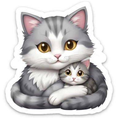 mother cat cuddling a kitten with a card for Nan sticker