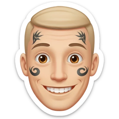 white man with small face tattoo, smiling sticker