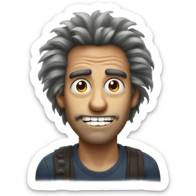 Crazy man with wild hair and big eyes and big teeth  sticker