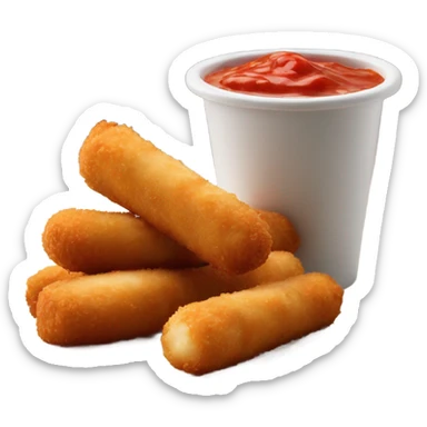 Six mozzarella sticks with a ramekin of marinara sticker