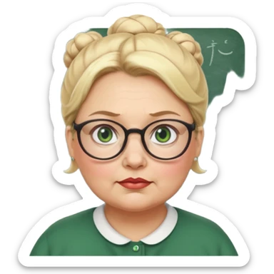 older teacher a little overweight with blonde bun green eyes and glasses full lips sticker