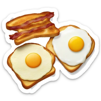 “Two fried eggs, crispy bacon, and buttered toast on a plate.” sticker