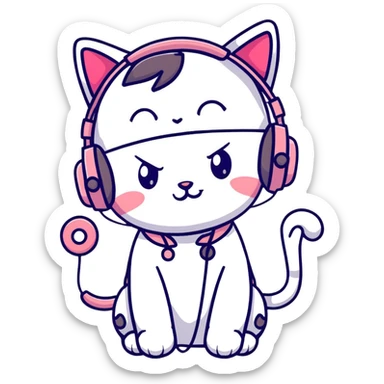 Cute anime style Japanese girl wearing colorful cat ear headphones sticker