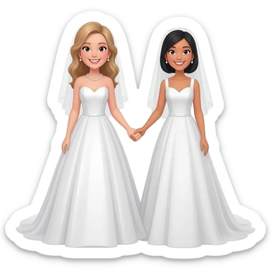 Wedding couple in Wedding clothes. White American and Asian women sticker