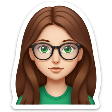 A girl with long brown hair, glasses and green eyes sticker