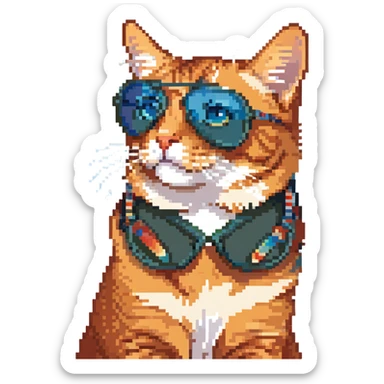 orange tabby cat wearing aviator sunglasses sticker