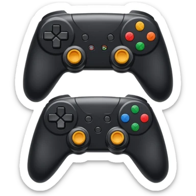 Create a modern, high-quality emoji featuring two gaming controllers to represent multiplayer gaming. The controllers should be slightly angled toward each other to show cooperation and competition.  sticker