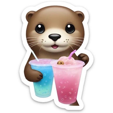 otter emoji looking straight holding bubble tea sticker