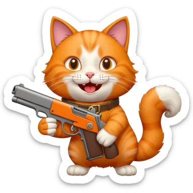 A cat with a gun laughing sticker