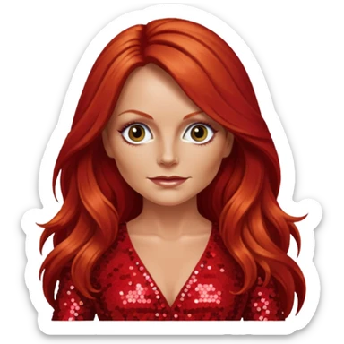 Geri Halliwell from Spice Girls with long red hair, red sequin outfit sticker