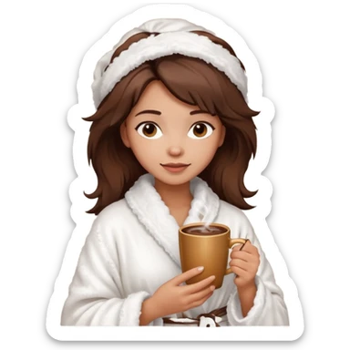 {
      "type": "human",
      "look": "fluffy robe woman, messy hair, holding cup of cocoa",
      "description": "a woman in a fluffy robe with messy hair, holding a cup of cocoa"
    } sticker