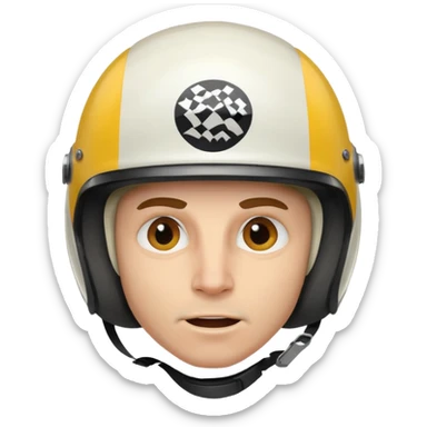 white male racer in helmet, crazy look, taking risks sticker