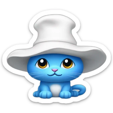 A blue cat with a white hat that looks like a mushroom, his skin is blue and he has white pants sticker