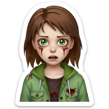 girl zombie with brown hair and green eyes sticker