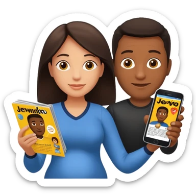 Duas Testemunha de jeová pregando com um display de revistas com JW na frente sticker