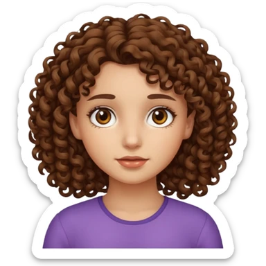 Make a a girl with curly brown hair and brown eyes sticker