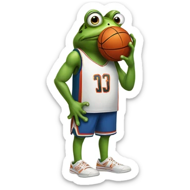 A frog looking concerned with basketball gear on sticker