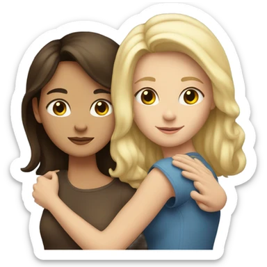 Short Brunette and tall blonde girls hugging sticker