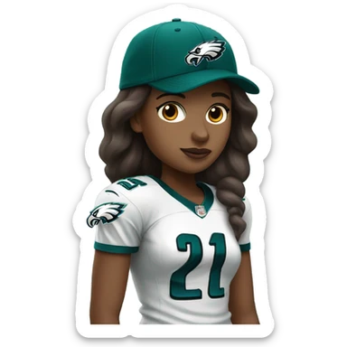 White skin brown hair girl wearing Philadelphia eagles hat  sticker