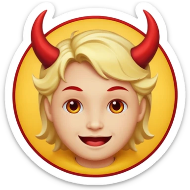 mush up the devil emoji with the angel one, I want it to be angel with devil horns, make it the classic yellow circle face sticker