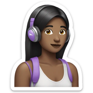 20 year old with long straight black hair wearing lavender headphones sticker