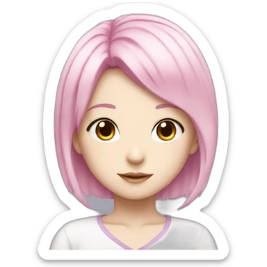 Anime girl character with white skin, pink hair and pink eyes sticker