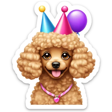 Blonde toypoodle with birthdayhat sticker