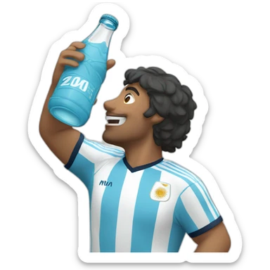 man in argentina soccer uniform standing up cheering and drinking mate sticker