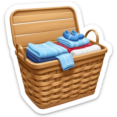 wicker laundry basket with socks and towels inside sticker