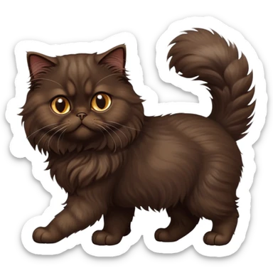 cinematic-[dark brown persian cat]-realistic-full-body-sitting-emoji,-tail-curled-playfully-around-its-paws,-head-tilted-dramatically,-fluffy-[dark brown]-fur,-simplified-yet-realistic-focused-features,-highly-detailed,-glowing-with-an-almost-sarcastic-glow sticker