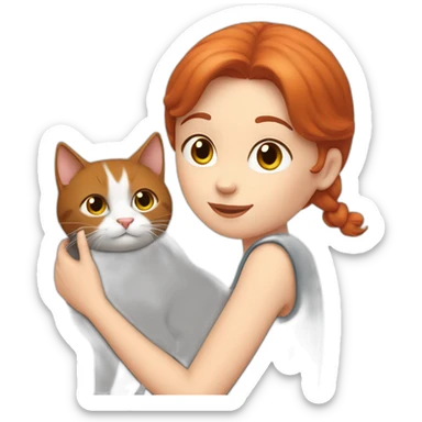 Red hair girl petting her gray cat sticker