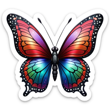 sparkly black and red glittery iridescent rainbow transparent butterfly with detailed intricate patterns sticker