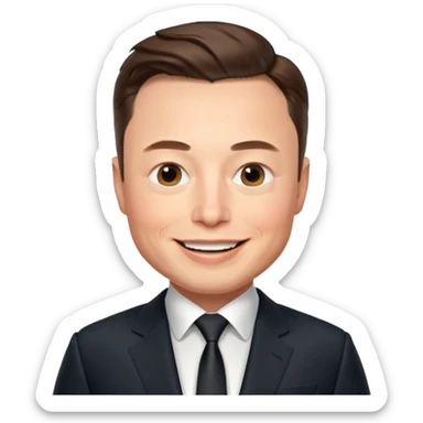 Elon Musk's face in iOS memoji style, smiling expression sticker