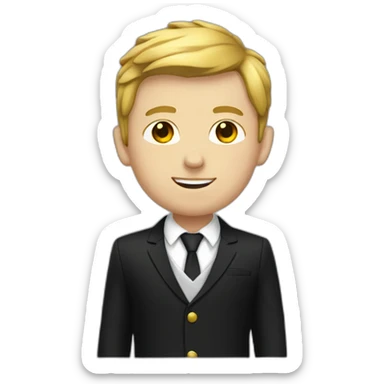 A white kid wearing a black and gold suit sticker