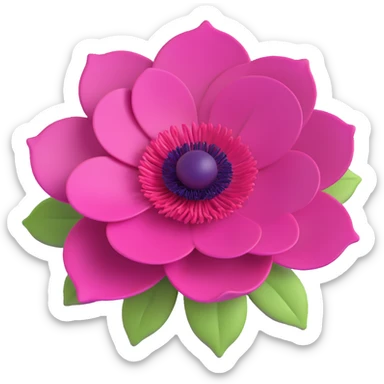 minimal 3D gothic anemone with pink center, simple and dark sticker