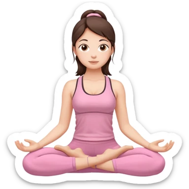brunette yoga girl in light pink clothes, sitting cross-legged sticker