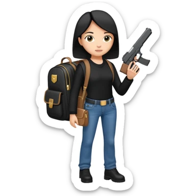 YN in black outfit, designer bookbag, Glock with long magazine, designer jeans sticker