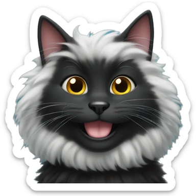 fluffy black cat smiling sticker