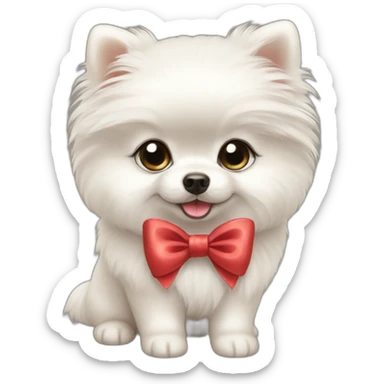 White Pomeranian puppy bow sticker