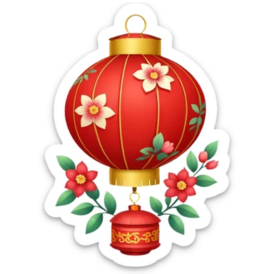 kawaii cute chinese red lantern with floral decoratons sticker