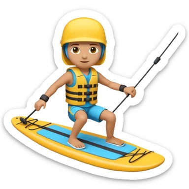 3D emoji-style icon of a person wakeboarding. sticker