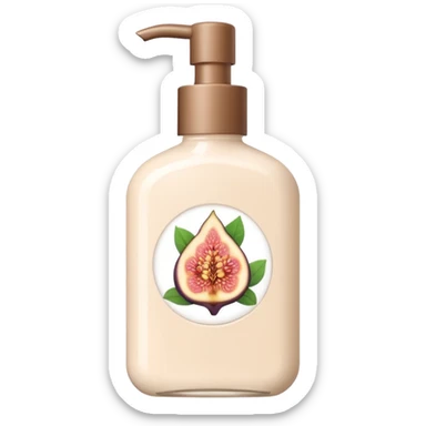 Emoji-style illustration of a minimal body lotion bottle inspired by tea and fig fragrance.
Elegant, calm color palette, soft beige or ivory bottle, subtle botanical mood,
flat design, clean lines, modern beauty branding aesthetic, no logo, no text. sticker