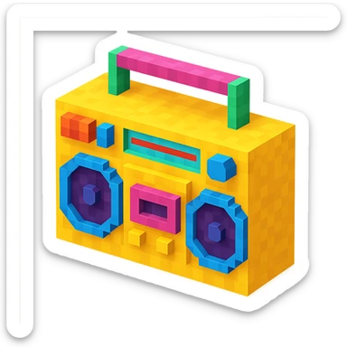 retro boombox with detailed buttons, cassette player, and large speakers sticker