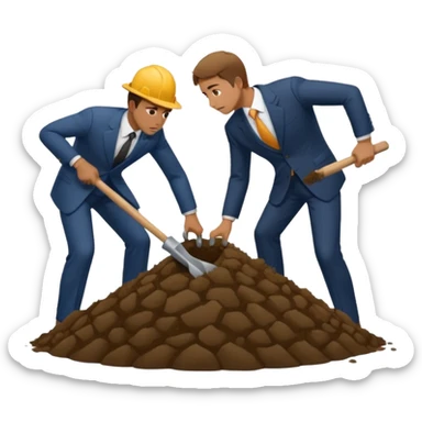 a guy in a suit digging and another suspicious guy trying to prevent him from digging sticker