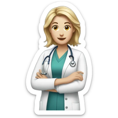 White woman doctor points her hand to the side sticker
